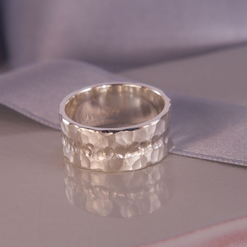 Hammerschlag Silber Ring für Damen und Herren